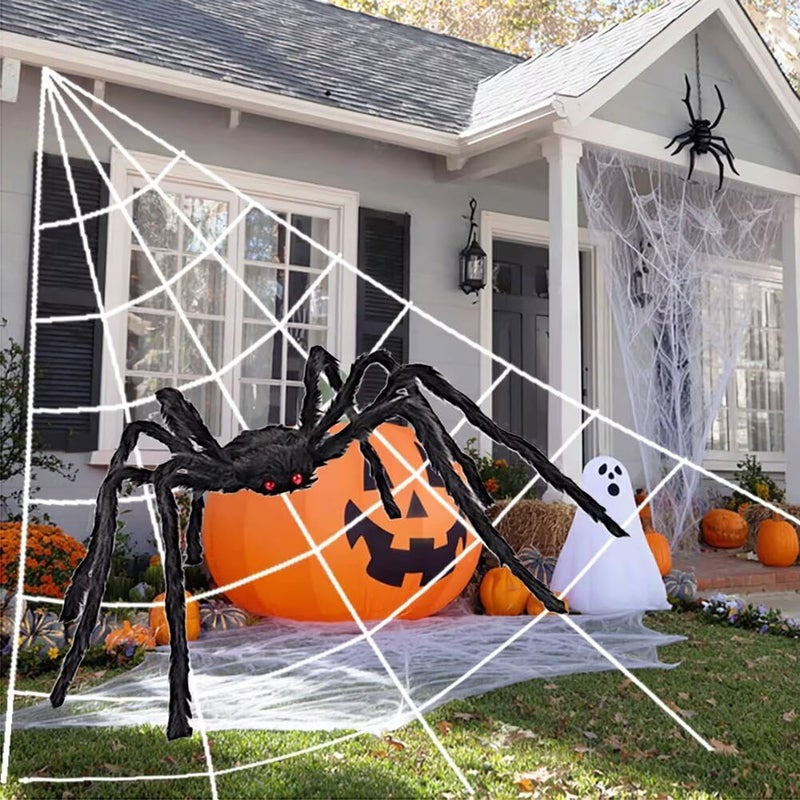 AISENO 200" Giant Spider Web + 78" Hairy Spider Halloween Decorations Set Haunted House Props with Hooks for Yard, Party Virtual Realistic Hairy Spider - Image 3